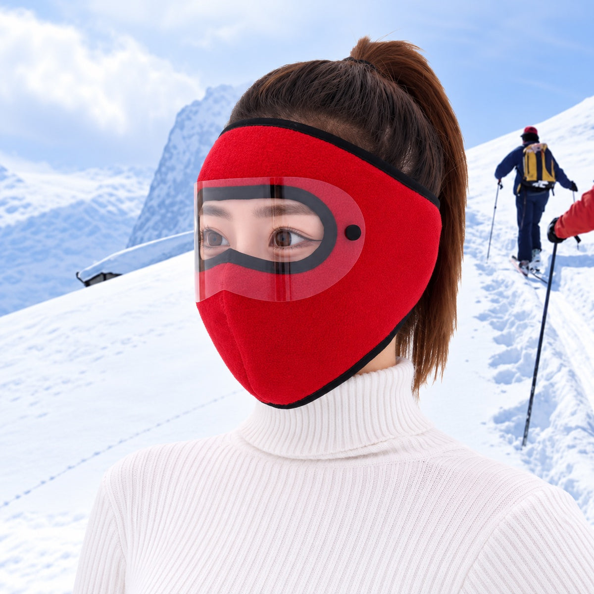 Winter Fleece Face Mask with Clear Wind Shield – Adjustable Full-Coverage Balaclava for Skiing, Cycling & Cold-Weather Outdoor Activities
