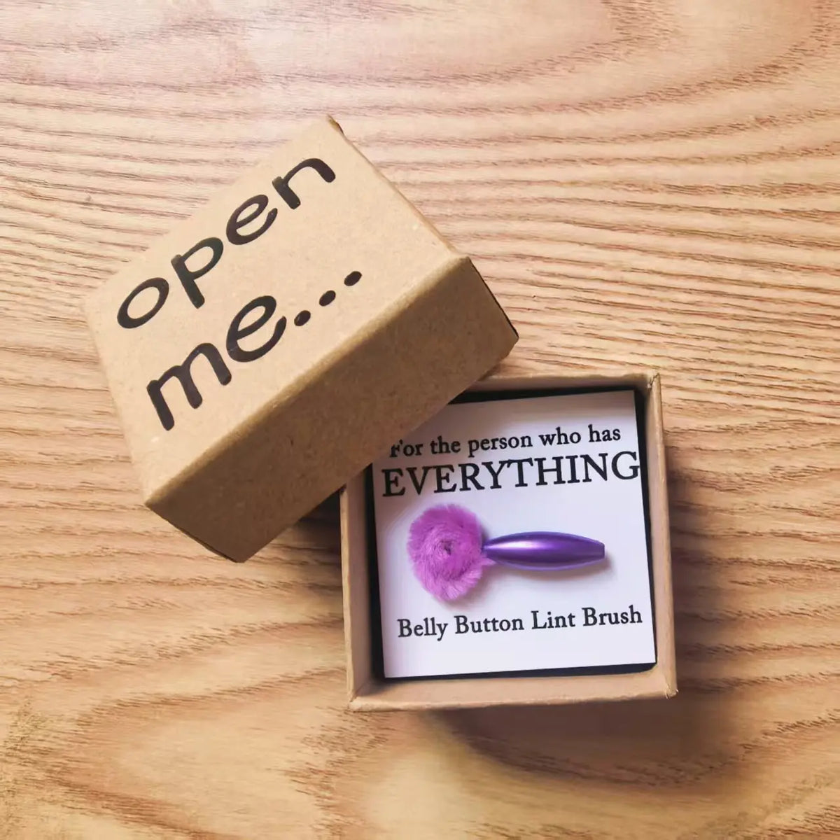Funny Belly Button Lint Brush Gift Set – Mini Gag Gift with “Open Me” Box