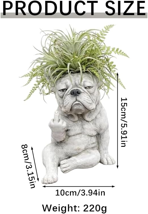 Funny French Bulldog Planter – Middle Finger Resin Succulent Pot, Cheeky Dog Statue for Desk & Garden, Unique Gift for Dog & Plant Lovers