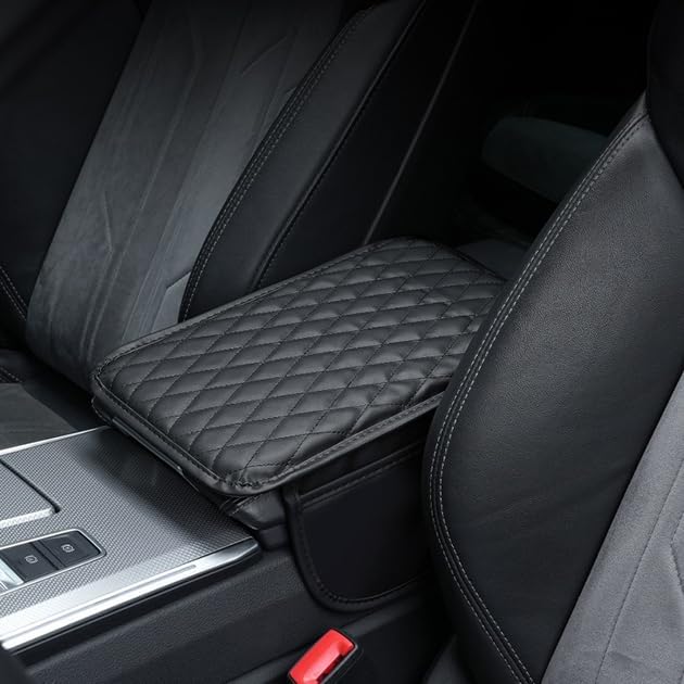Padded Car Armrest Cover – Quilted Console Cushion with Storage Pocket