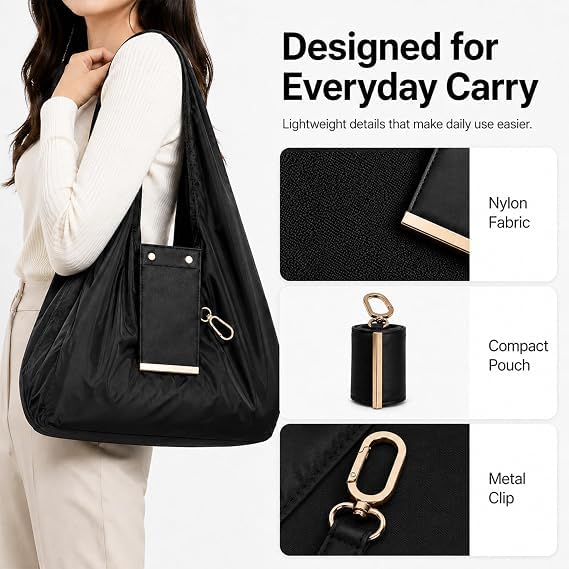 Foldable Reusable Shopping Bag with Keychain – Lightweight Eco-Friendly Grocery Tote for Travel, Gym & Daily Use