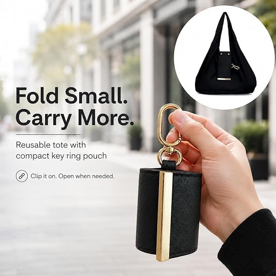 Foldable Reusable Shopping Bag with Keychain – Lightweight Eco-Friendly Grocery Tote for Travel, Gym & Daily Use