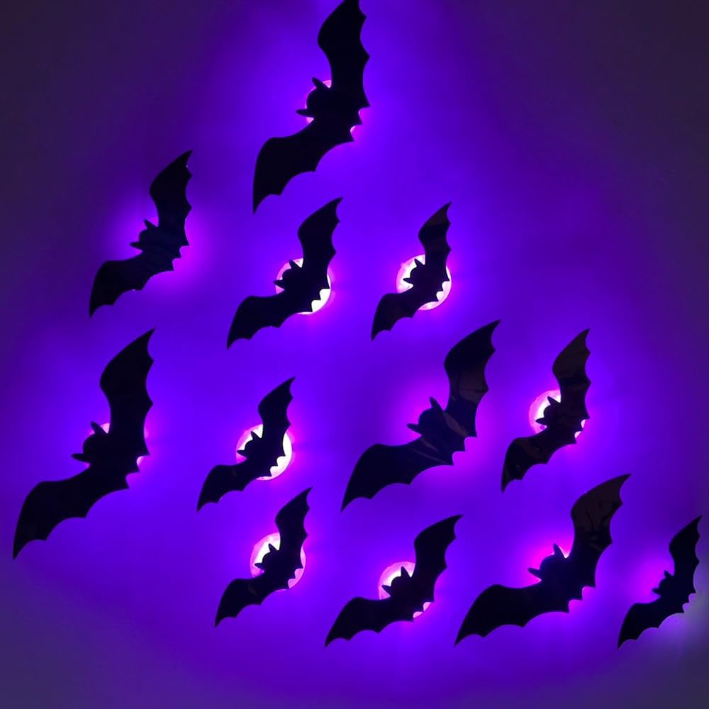 3DGlow LED Spider & Bat Wall Decals – Flashing Gothic Window Stickers for Halloween Party Decor