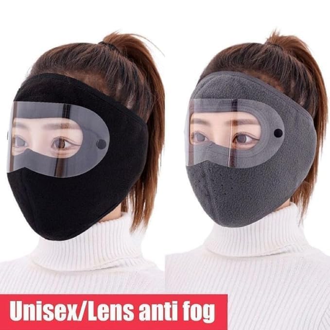 Winter Fleece Face Mask with Clear Wind Shield – Adjustable Full-Coverage Balaclava for Skiing, Cycling & Cold-Weather Outdoor Activities