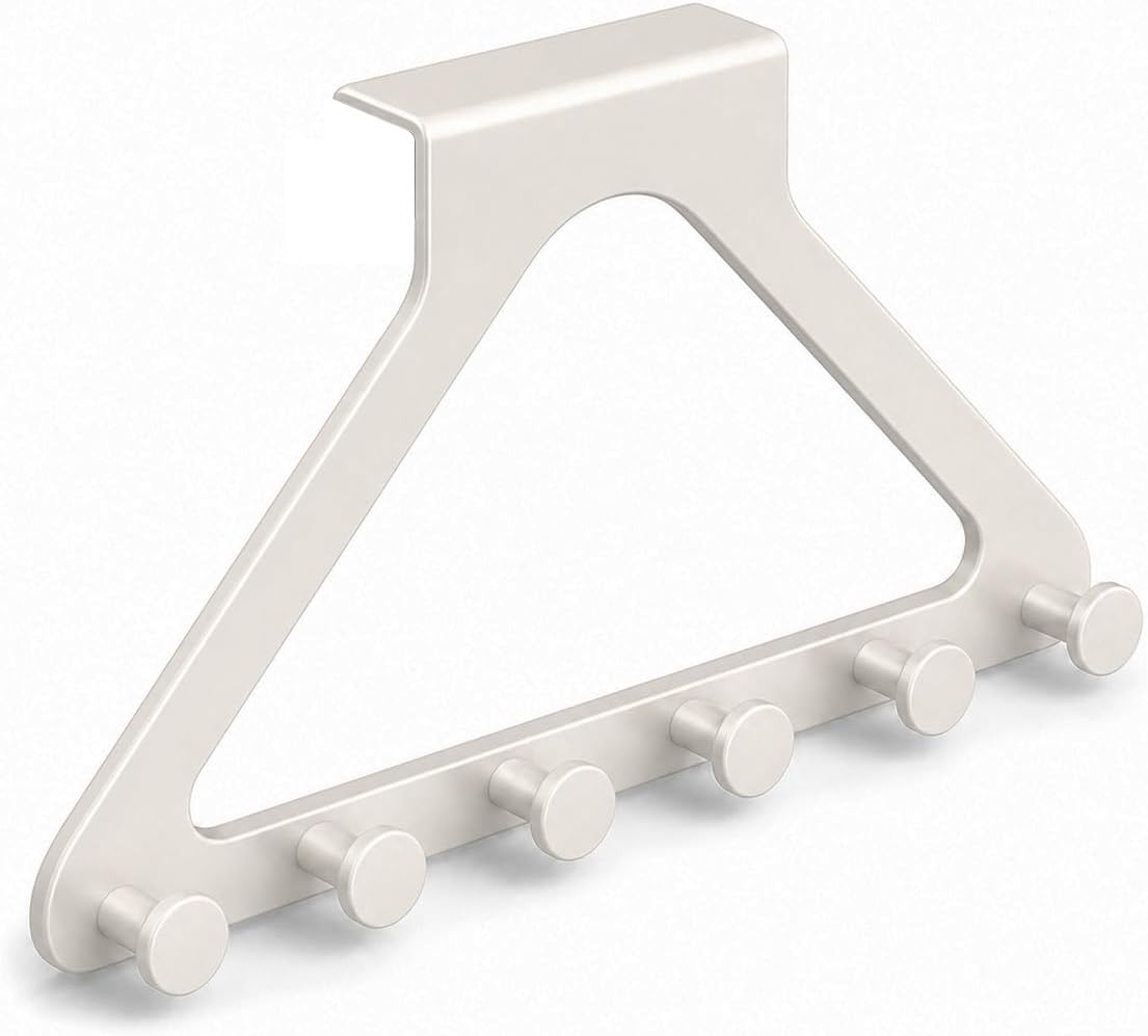 Over-the-Door Hanger Rack with 6 Hooks – No-Drill Space-Saving Organizer for Coats, Bags, Towels, Keys and Clothes Hangers