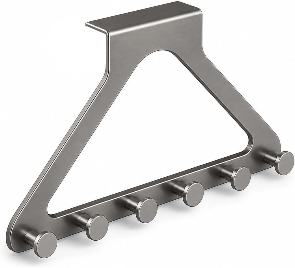 Over-the-Door Hanger Rack with 6 Hooks – No-Drill Space-Saving Organizer for Coats, Bags, Towels, Keys and Clothes Hangers