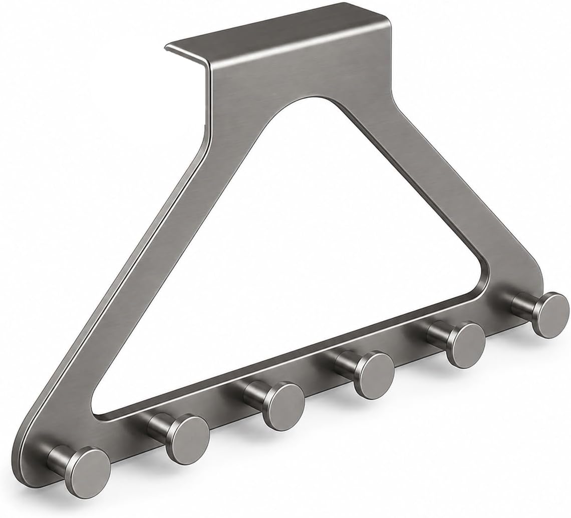 Over-the-Door Hanger Rack with 6 Hooks – No-Drill Space-Saving Organizer for Coats, Bags, Towels, Keys and Clothes Hangers