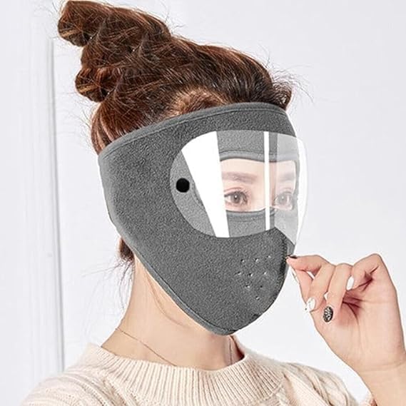 Winter Fleece Face Mask with Clear Wind Shield – Adjustable Full-Coverage Balaclava for Skiing, Cycling & Cold-Weather Outdoor Activities