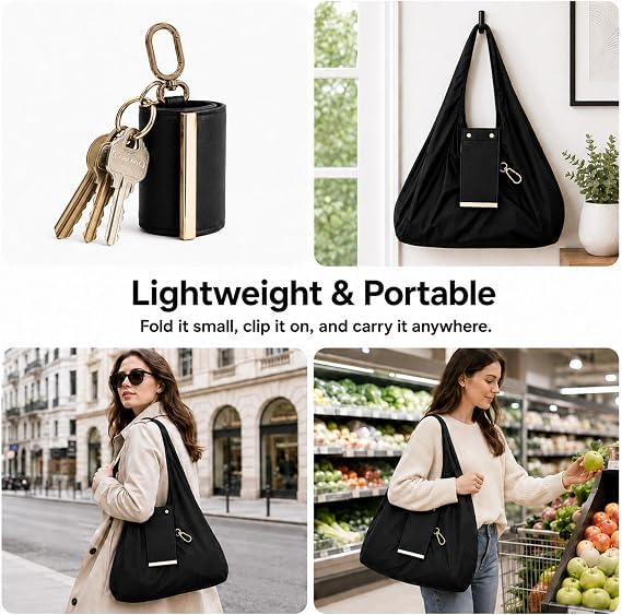 Foldable Reusable Shopping Bag with Keychain – Lightweight Eco-Friendly Grocery Tote for Travel, Gym & Daily Use