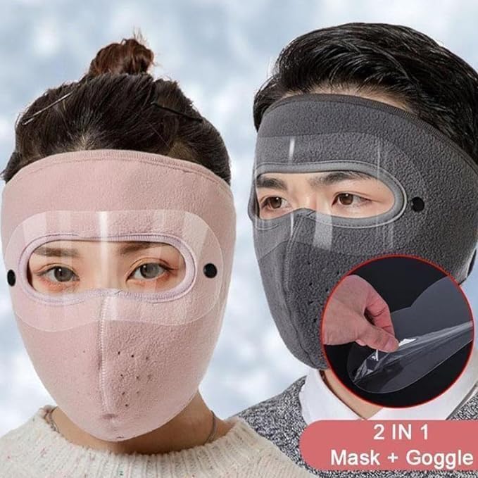 Winter Fleece Face Mask with Clear Wind Shield – Adjustable Full-Coverage Balaclava for Skiing, Cycling & Cold-Weather Outdoor Activities