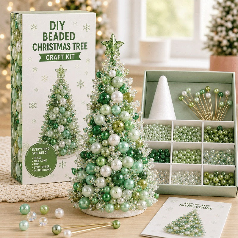 DIY Beaded Christmas Tree Kit – Handmade Tabletop Holiday Decoration Craft Set