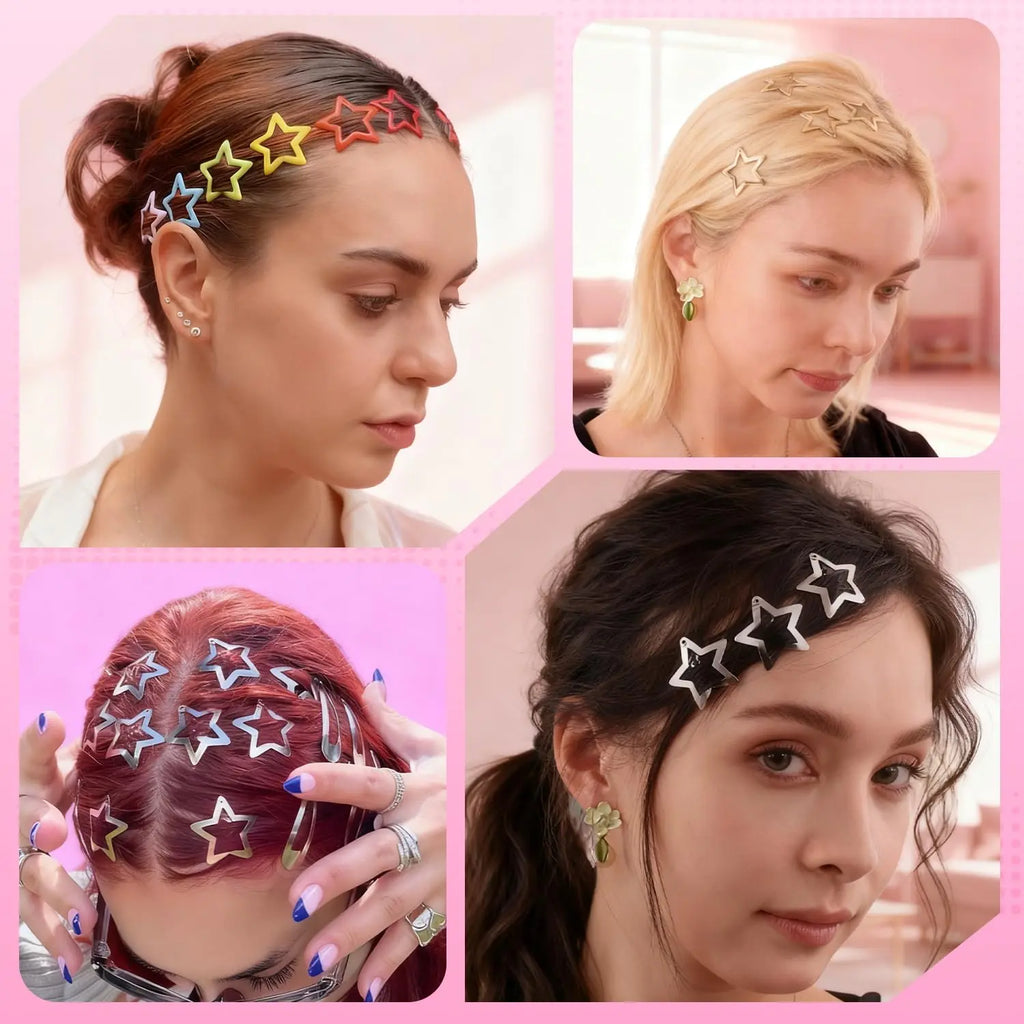 100PCS Colorful Star Snap Hair Clips – 20-Color Y2K Barrettes for Girls & Kids