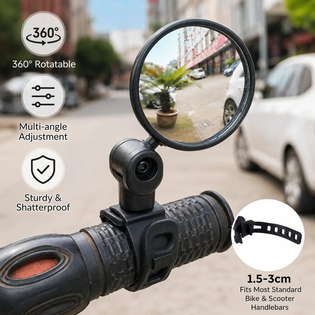 Shatter-Resistant Bike Rearview Mirror (2-Pack) - Adjustable Convex Lens