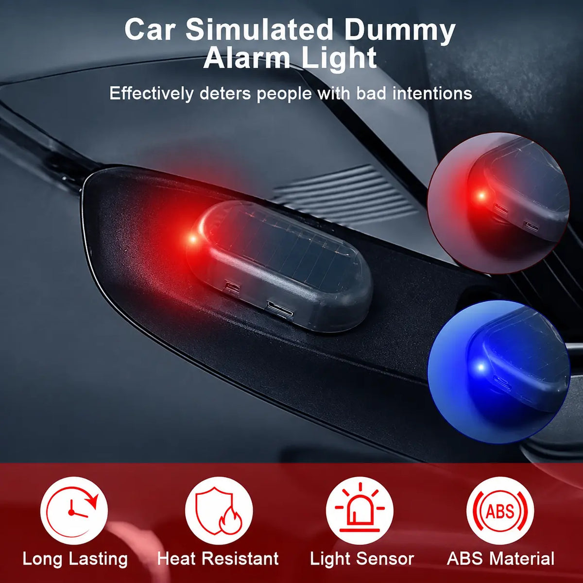 Solar Fake Car Alarm Light – Red & Blue Auto Sensor Security Warning LED