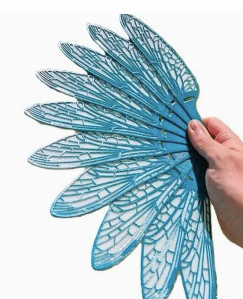 Dragonfly Wing Folding Fan Home Daily Use Holiday Gift Feather Fan (White/Black & White/Blue & White/Black & Green)