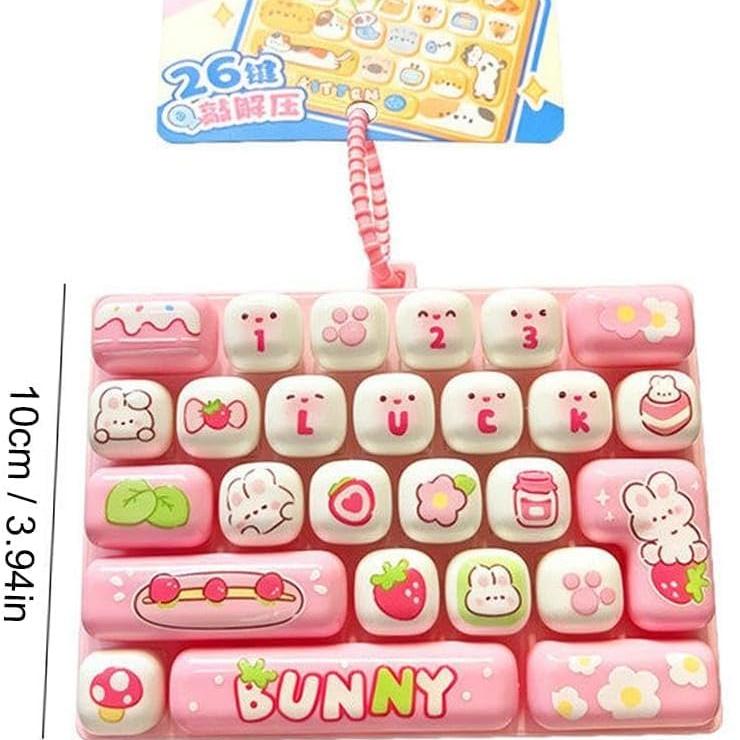 26-Key Mini Fidget Keyboard Toy with Carry Strap for Busy Hands and Everyday Stress Relief – Pocket-Size Clicky Desk Toy, Cute Birthday, Halloween or Christmas Gift for Adults and Kids