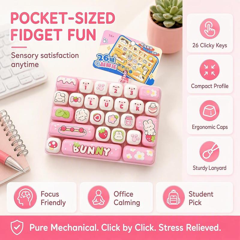 26-Key Mini Fidget Keyboard Toy with Carry Strap for Busy Hands and Everyday Stress Relief – Pocket-Size Clicky Desk Toy, Cute Birthday, Halloween or Christmas Gift for Adults and Kids