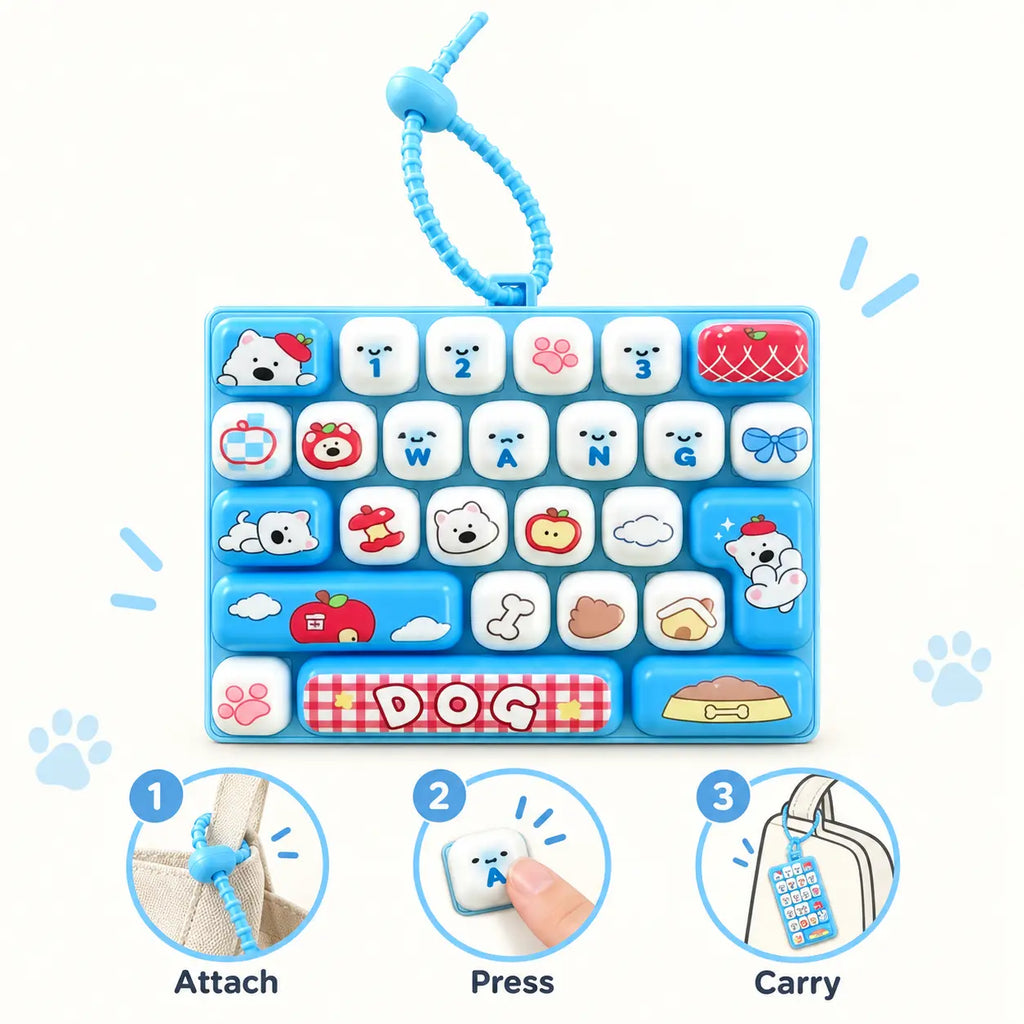 26-Key Mini Fidget Keyboard Keychain – Portable Press Toy & Backpack Accessory