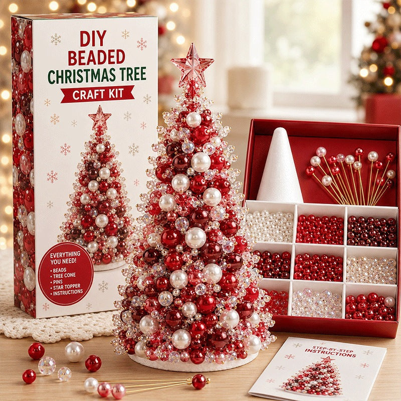 DIY Beaded Christmas Tree Kit – Handmade Tabletop Holiday Decoration Craft Set