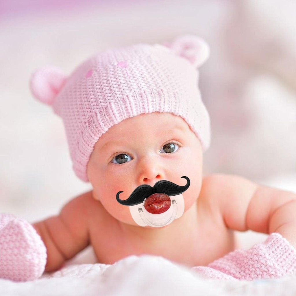 Tiny Smile, Big Personality – Funny Mustache Pacifier & Party Photo Prop｜Novelty Red-Lips Design with Matching Dust Cover, 4 Individual Styles or Complete 4-Piece Set