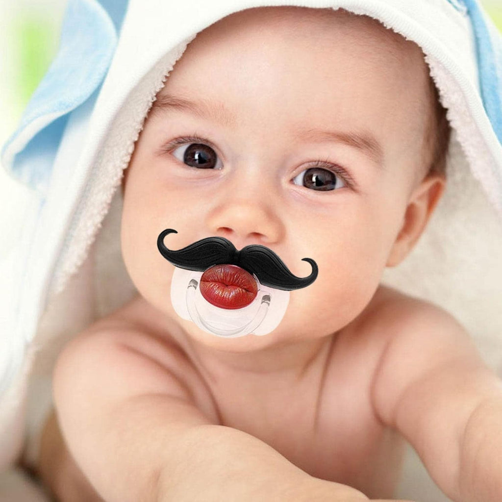 Tiny Smile, Big Personality – Funny Mustache Pacifier & Party Photo Prop｜Novelty Red-Lips Design with Matching Dust Cover, 4 Individual Styles or Complete 4-Piece Set