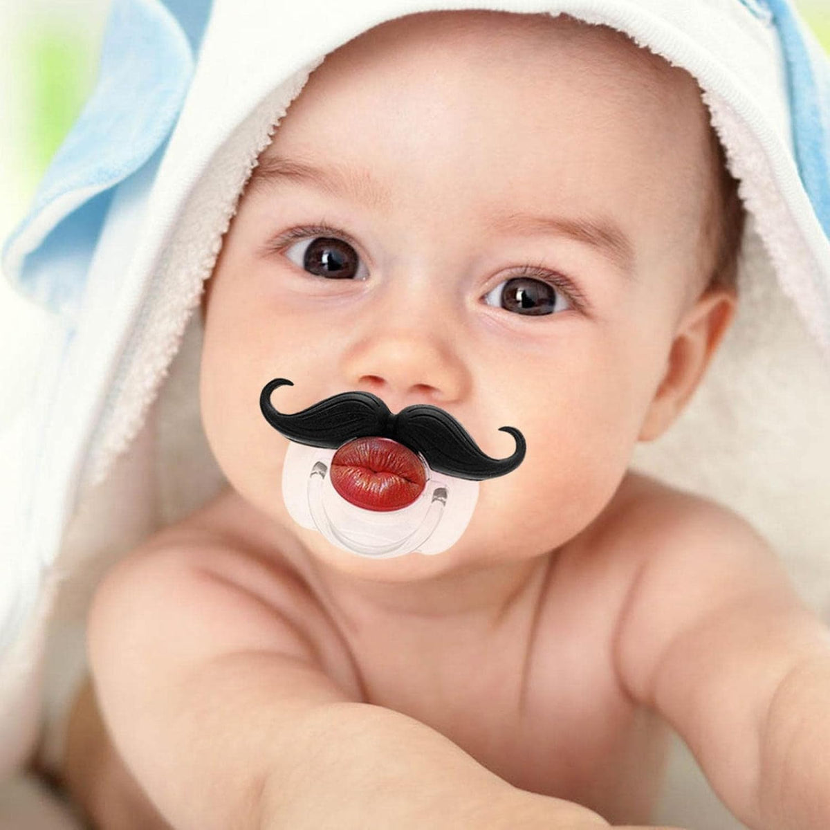 Tiny Smile, Big Personality – Funny Mustache Pacifier & Party Photo Prop｜Novelty Red-Lips Design with Matching Dust Cover, 4 Individual Styles or Complete 4-Piece Set