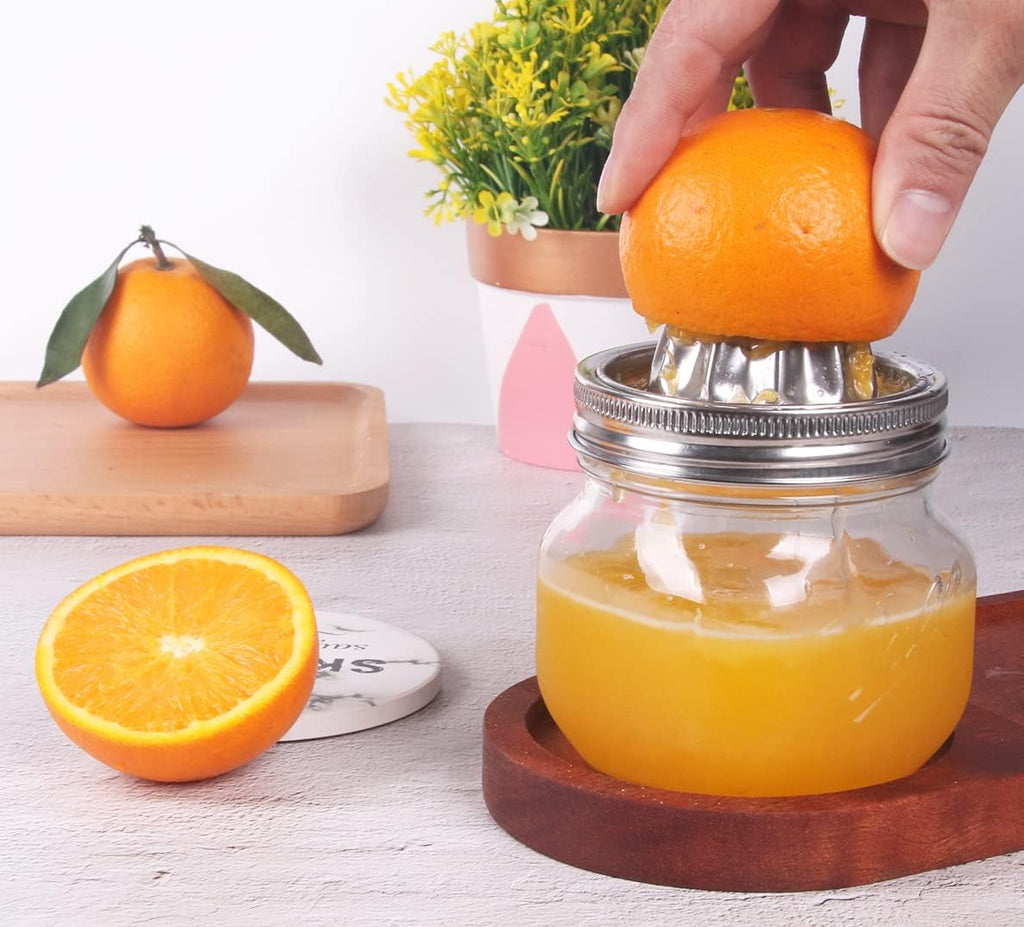 Stainless Steel Mason Jar Juicer Lid with Citrus Reamer - Manual Lemon Squeezer for Wide Mouth Jars
