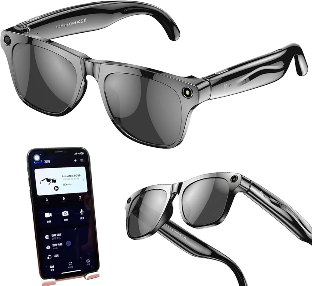 AI Smart Glasses with 8MP Camera | Real-Time Translation, AI Object Recognition, Bluetooth Calls & Music