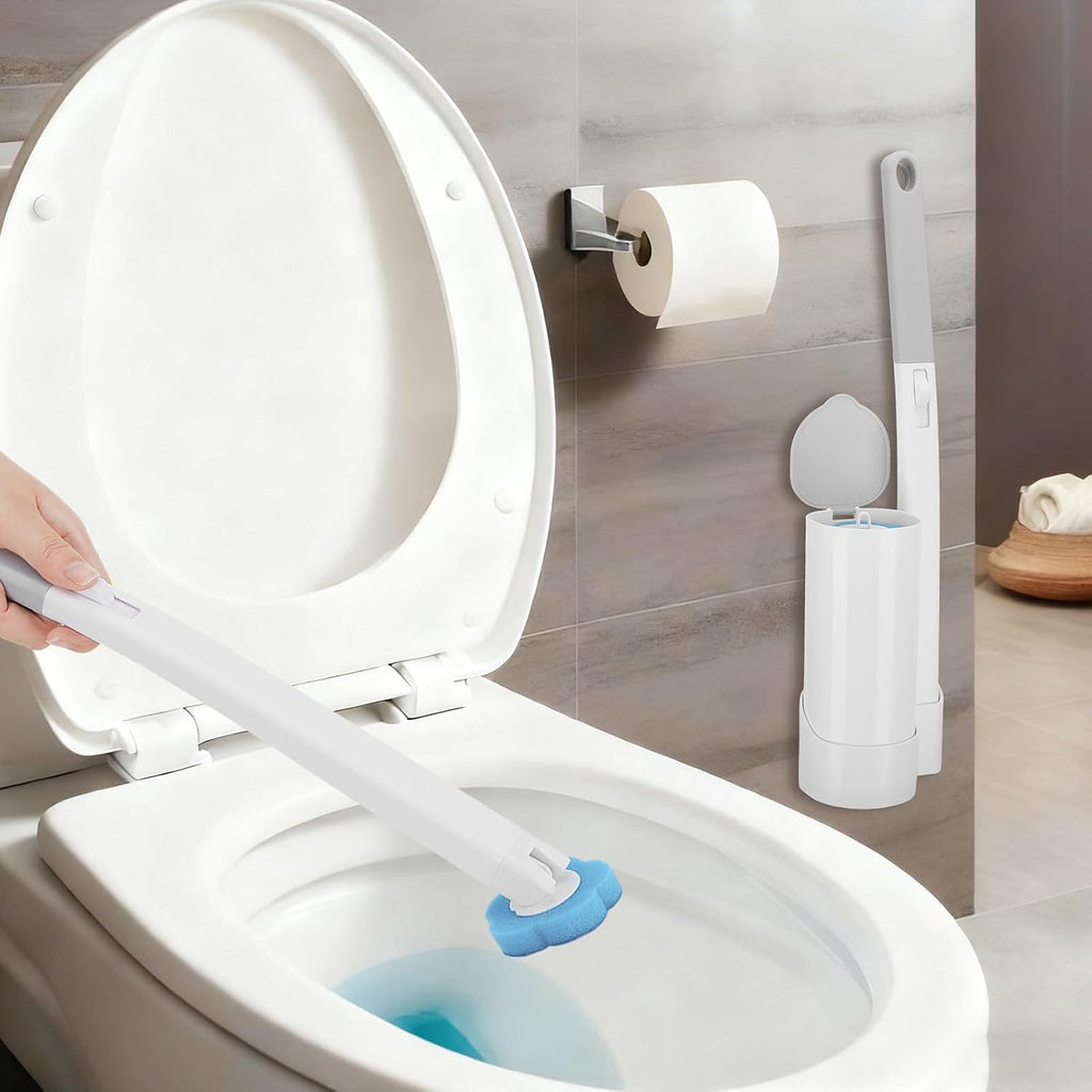 Disposable Toilet Brush Wand with Wall-Mounted Storage & 24 or 48 Blue Replacement Heads｜Clean the Toilet Without Keeping a Dirty Brush