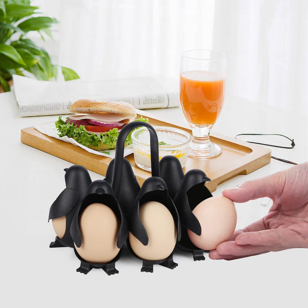 Penguin Egg Poacher & Cutter Set – Non-Stick Silicone Cups for Perfect Poached Eggs, 6-Egg Holder for Cooking & Fridge Storage