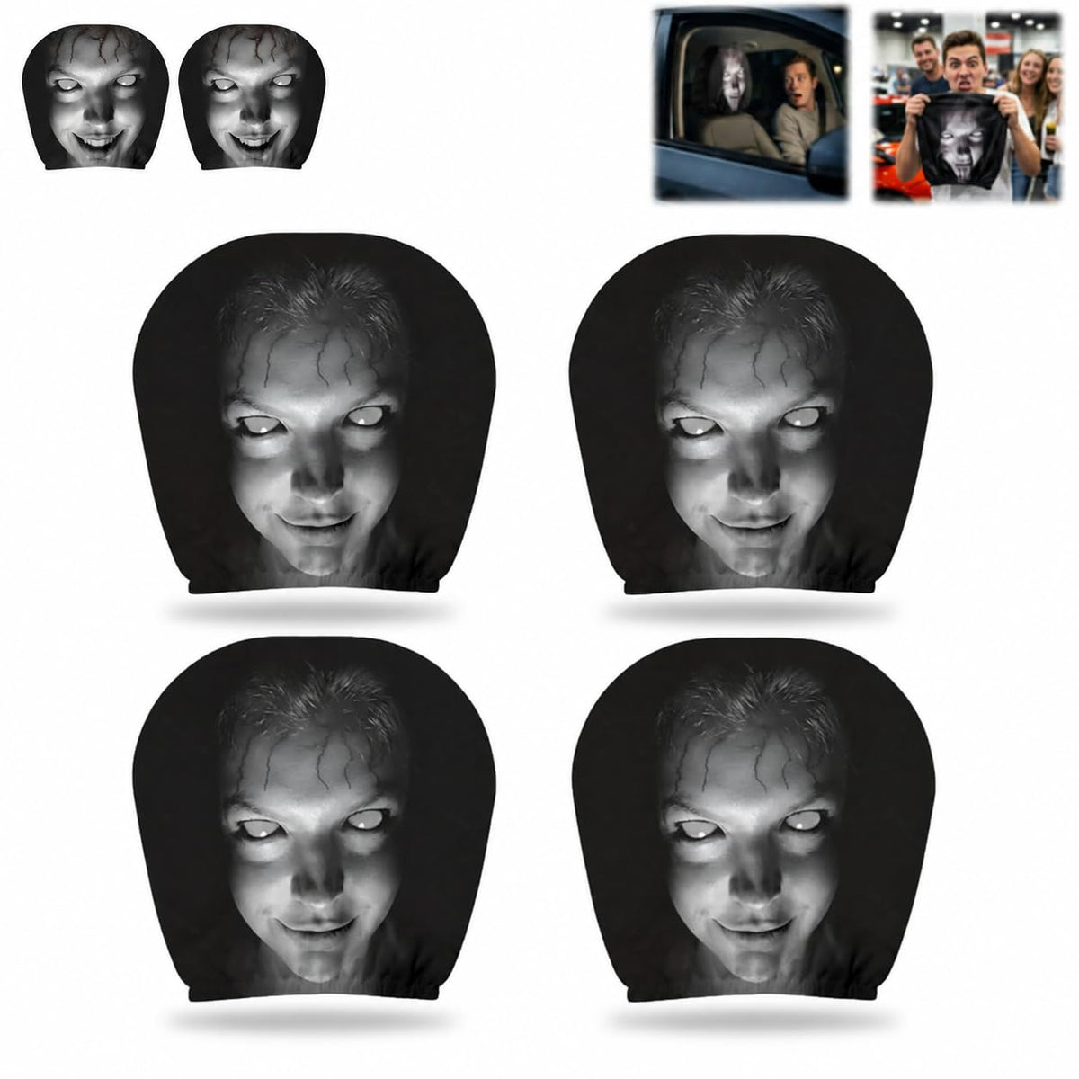 2-Pack Halloween Ghost Face Car Headrest Covers - Upgraded Snug Fit Breathable Polyester, Spooky Auto Seat Protectors for Horror Fans
