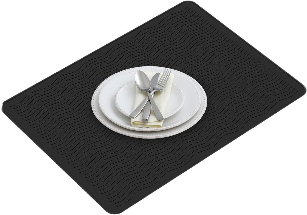 Stop Wet, Cluttered Countertops – Extra-Large Silicone Dish Drying Mat｜Raised Drainage Ridges, Non-Slip Flexible Design for Dishes, Cookware, Coffee Stations & More