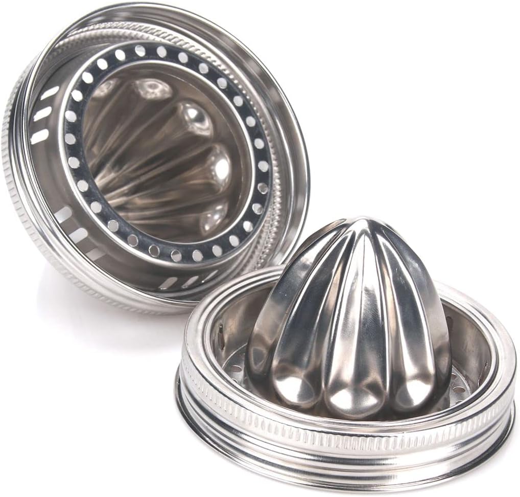 Stainless Steel Mason Jar Juicer Lid with Citrus Reamer - Manual Lemon Squeezer for Wide Mouth Jars