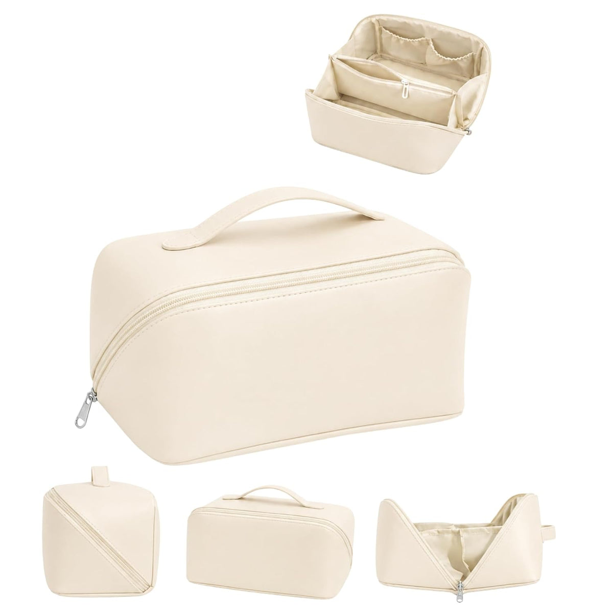 2026 New Makeup Bag for Women - Large Capacity Travel Toiletry Bag, Portable Cosmetic Organizer with Handle, Premium PU Leather
