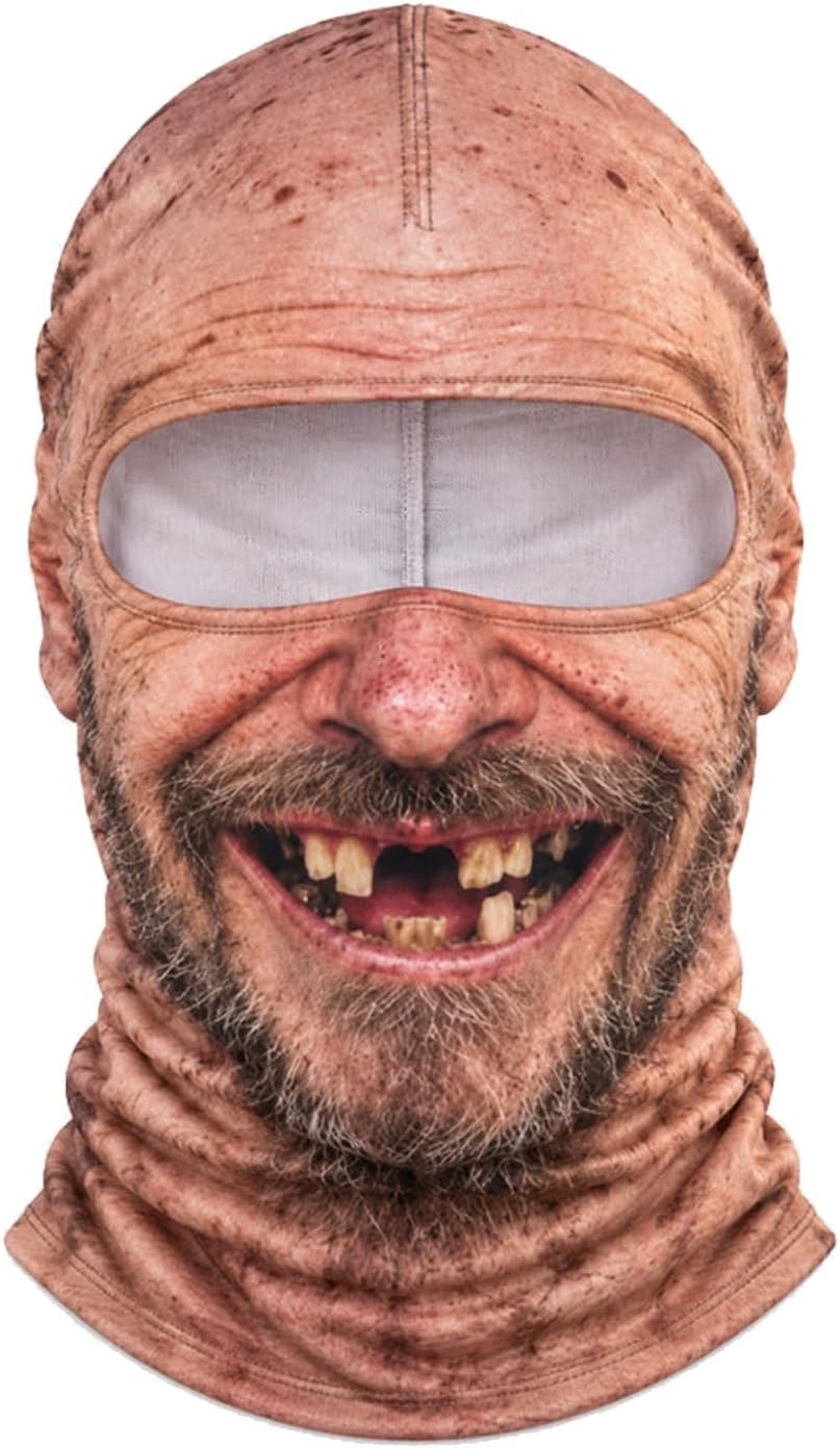 Funny Old Man Balaclava Mask – Realistic 3D-Print Grandpa Face Cover for Skiing, Snowboarding, Halloween & Costume Parties