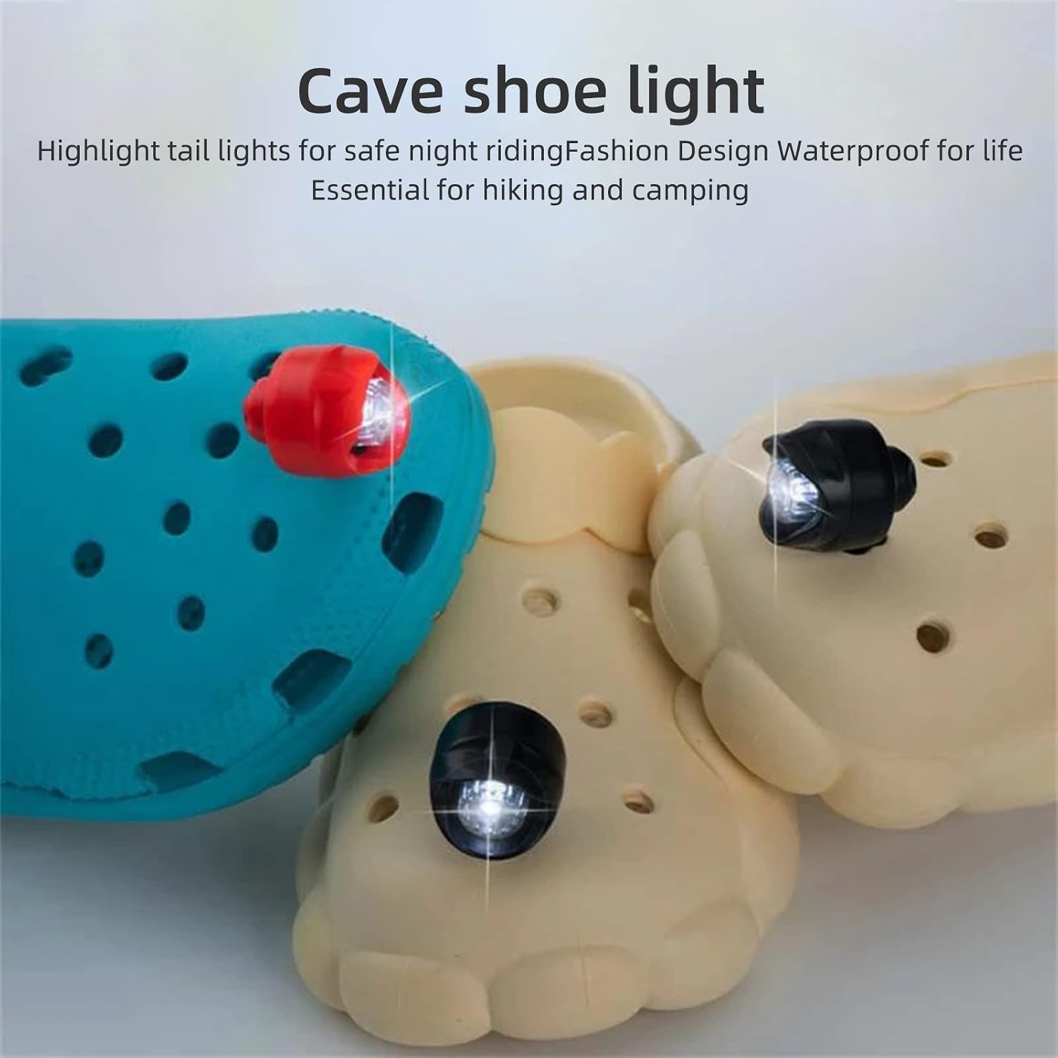 Headlights for Croc, Pack of 2 Waterproof LED Light for Shoes, Shoe Decoration Lights, Adjustable, Clogs Shoes Headlights for Camping, Hiking, Cycling, Suitable for Adults Children (Red)