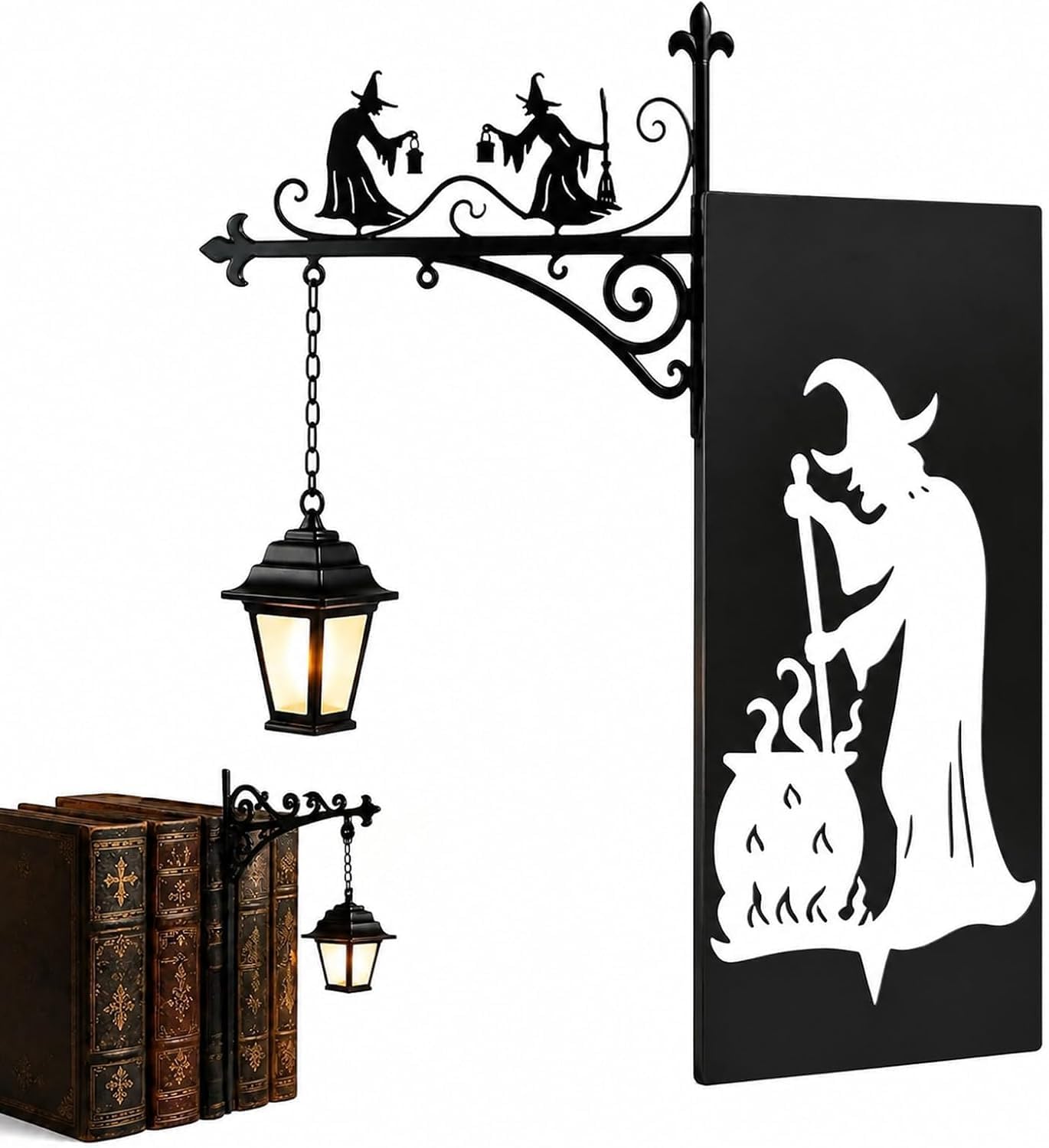 Witch Bookshelf Lamp, Gothic Table Lamp with Vintage Bookcase Design, Halloween Room Decor, 3D Illusion Reading Nook Light for Bedroom, Living Room and Library