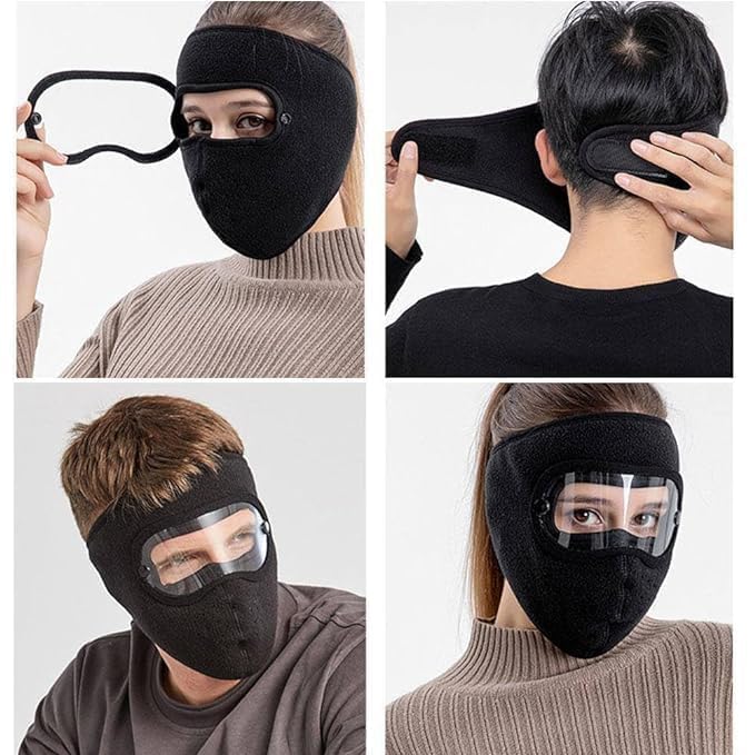 Winter Fleece Face Mask with Clear Wind Shield – Adjustable Full-Coverage Balaclava for Skiing, Cycling & Cold-Weather Outdoor Activities