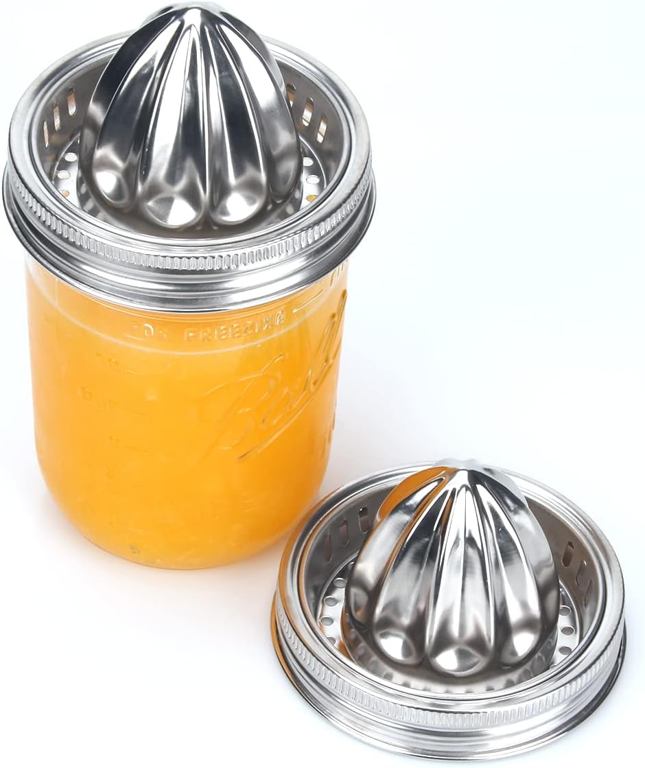 Stainless Steel Mason Jar Juicer Lid with Citrus Reamer - Manual Lemon Squeezer for Wide Mouth Jars