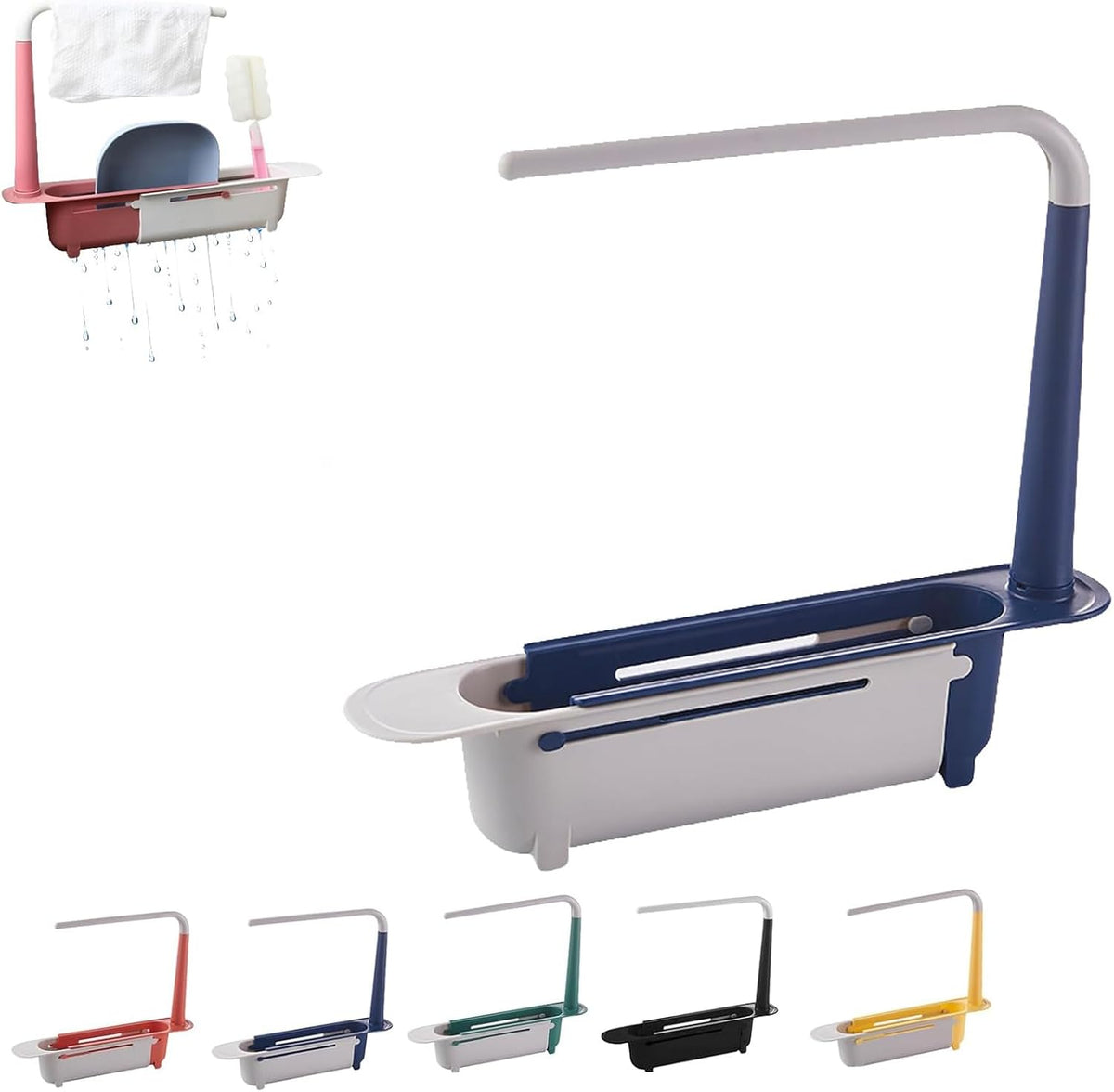 Stop the Sink-Side Clutter – Expandable Over-Sink Organizer & Towel Drying Rack｜Adjustable 12.6–17.7 in Design with Raised Towel Bar, Drainage Slots and Tool-Free Installation