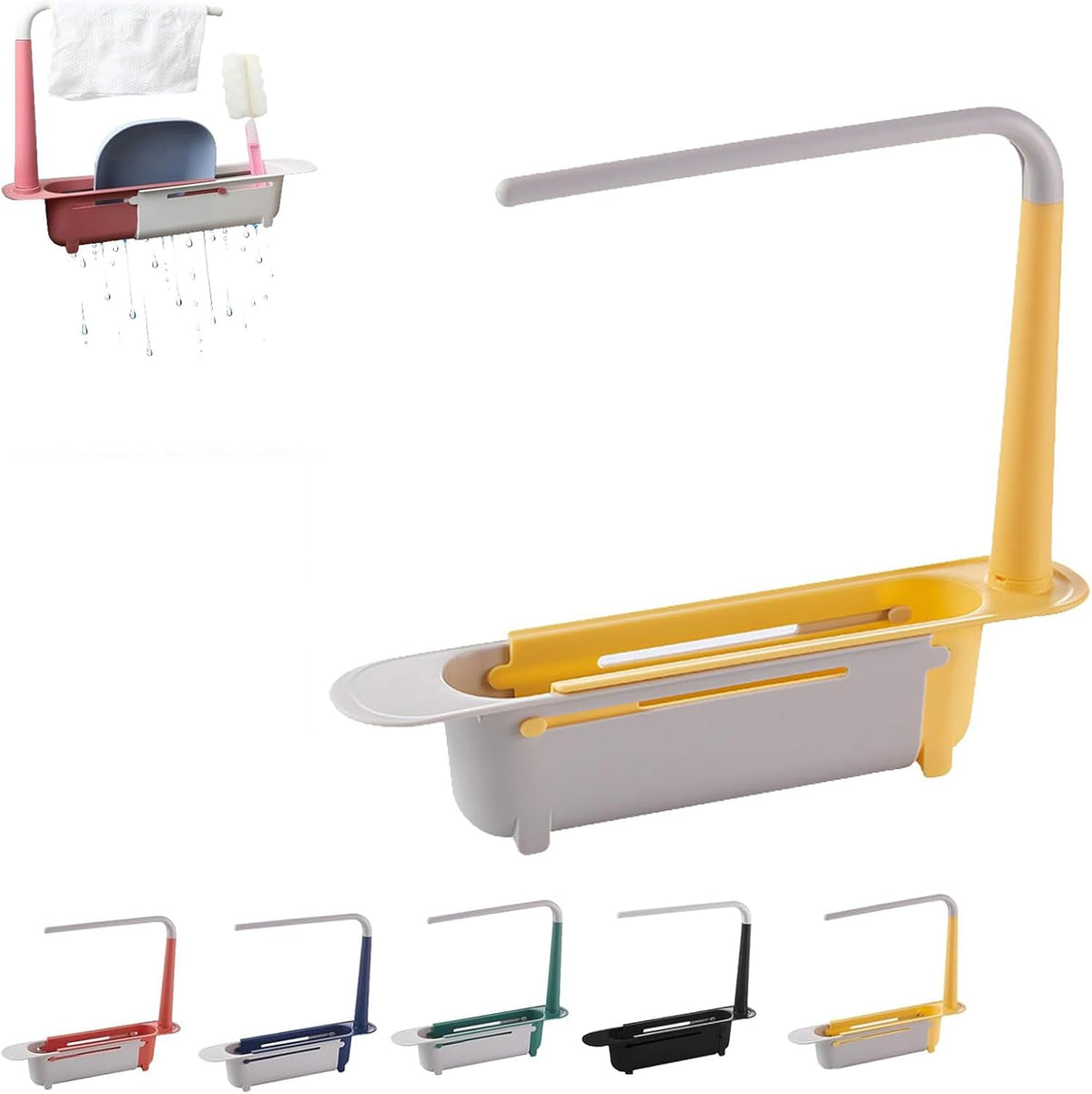 Stop the Sink-Side Clutter – Expandable Over-Sink Organizer & Towel Drying Rack｜Adjustable 12.6–17.7 in Design with Raised Towel Bar, Drainage Slots and Tool-Free Installation