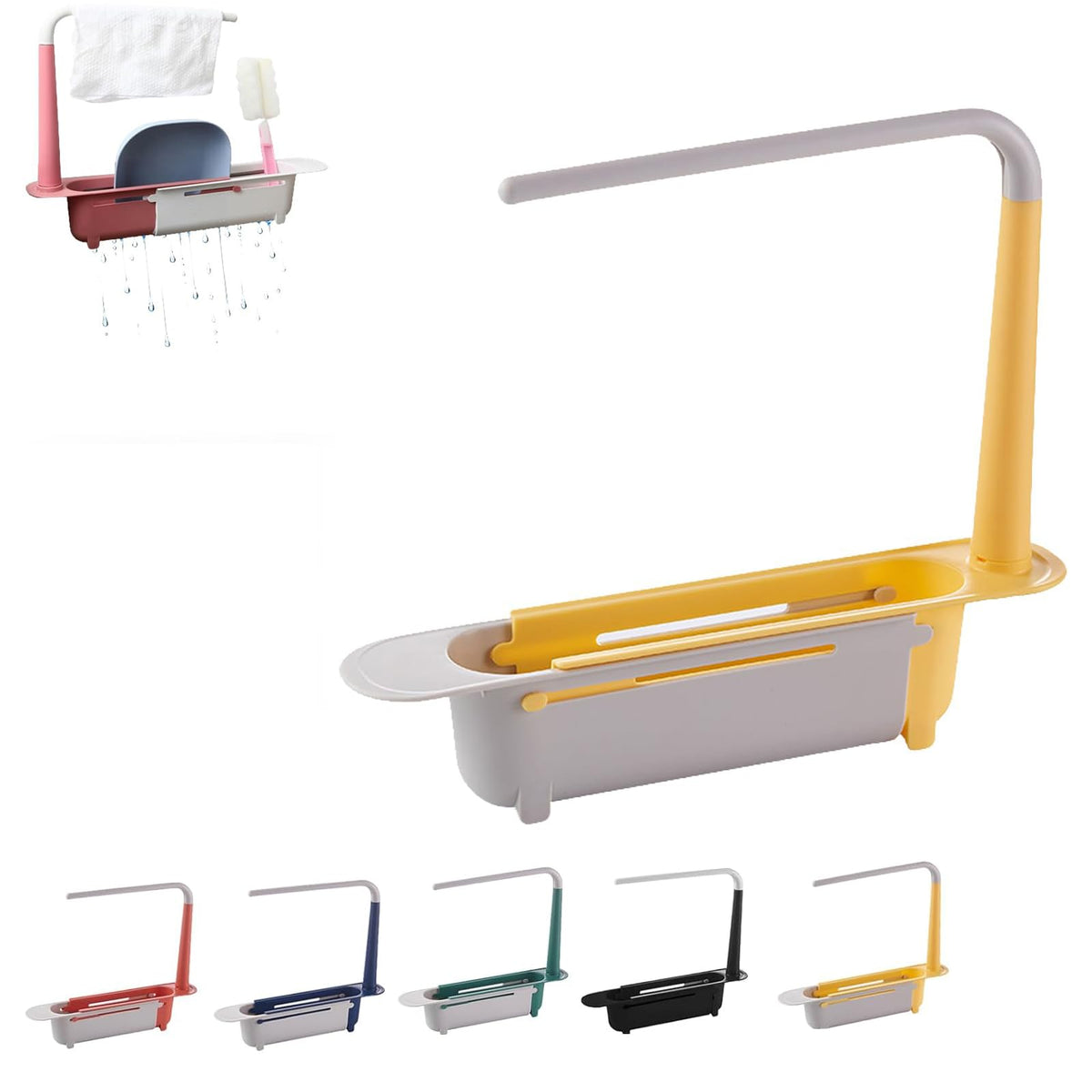 Stop the Sink-Side Clutter – Expandable Over-Sink Organizer & Towel Drying Rack｜Adjustable 12.6–17.7 in Design with Raised Towel Bar, Drainage Slots and Tool-Free Installation