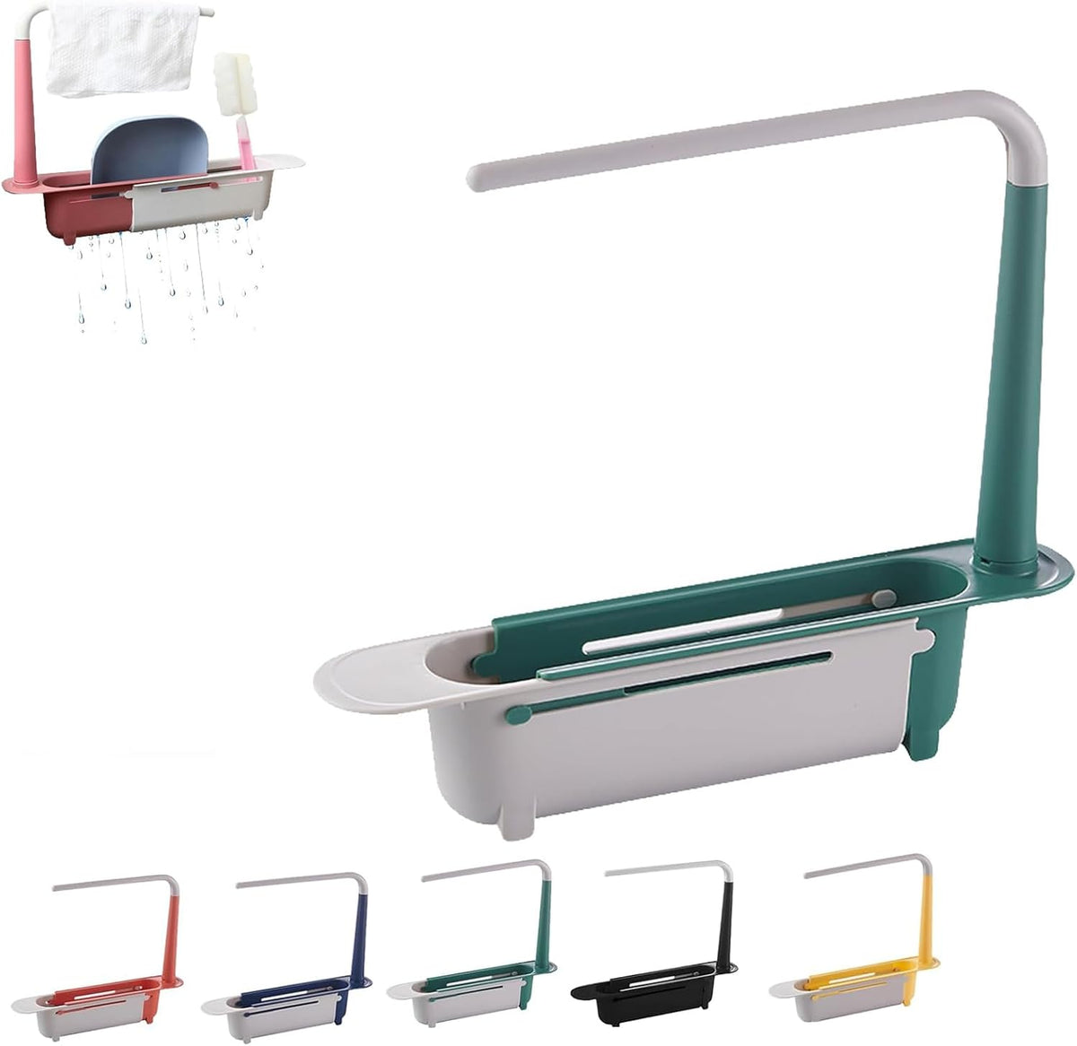 Stop the Sink-Side Clutter – Expandable Over-Sink Organizer & Towel Drying Rack｜Adjustable 12.6–17.7 in Design with Raised Towel Bar, Drainage Slots and Tool-Free Installation