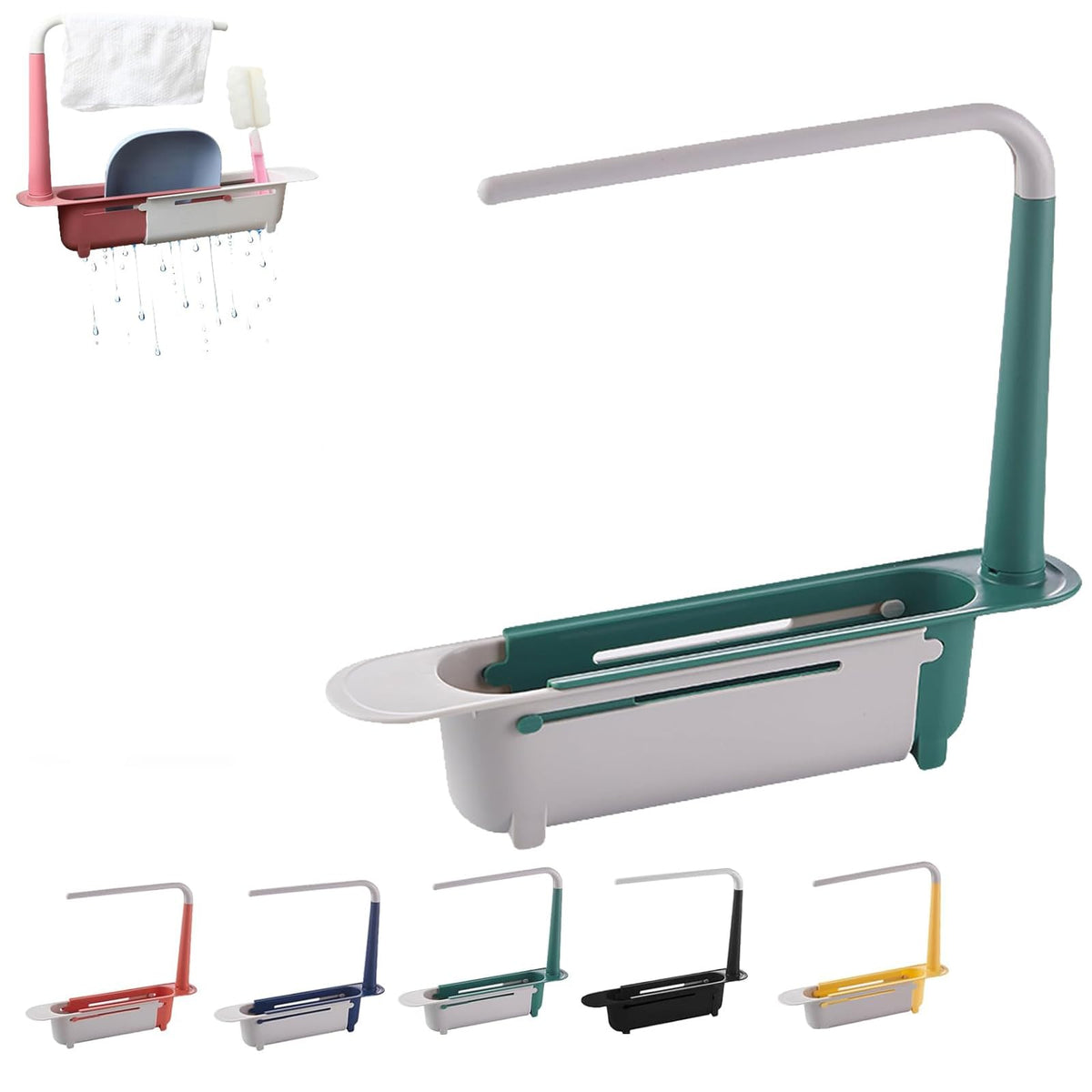 Stop the Sink-Side Clutter – Expandable Over-Sink Organizer & Towel Drying Rack｜Adjustable 12.6–17.7 in Design with Raised Towel Bar, Drainage Slots and Tool-Free Installation