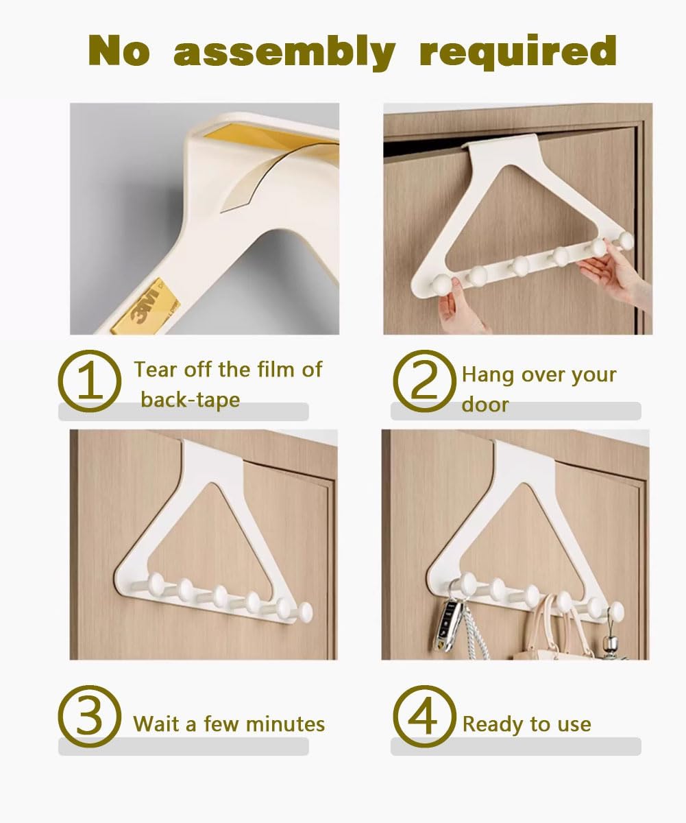 Over-the-Door Hanger Rack with 6 Hooks – No-Drill Space-Saving Organizer for Coats, Bags, Towels, Keys and Clothes Hangers