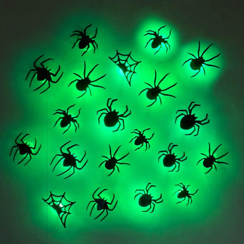 3DGlow LED Spider & Bat Wall Decals – Flashing Gothic Window Stickers for Halloween Party Decor