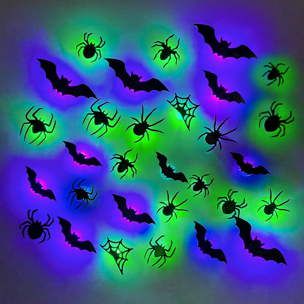 3DGlow LED Spider & Bat Wall Decals – Flashing Gothic Window Stickers for Halloween Party Decor