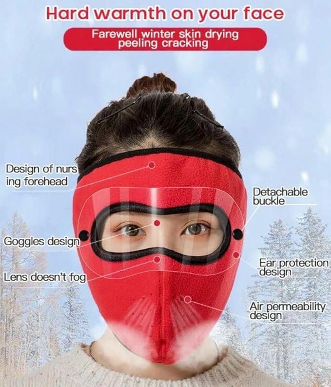 Winter Fleece Face Mask with Clear Wind Shield – Adjustable Full-Coverage Balaclava for Skiing, Cycling & Cold-Weather Outdoor Activities