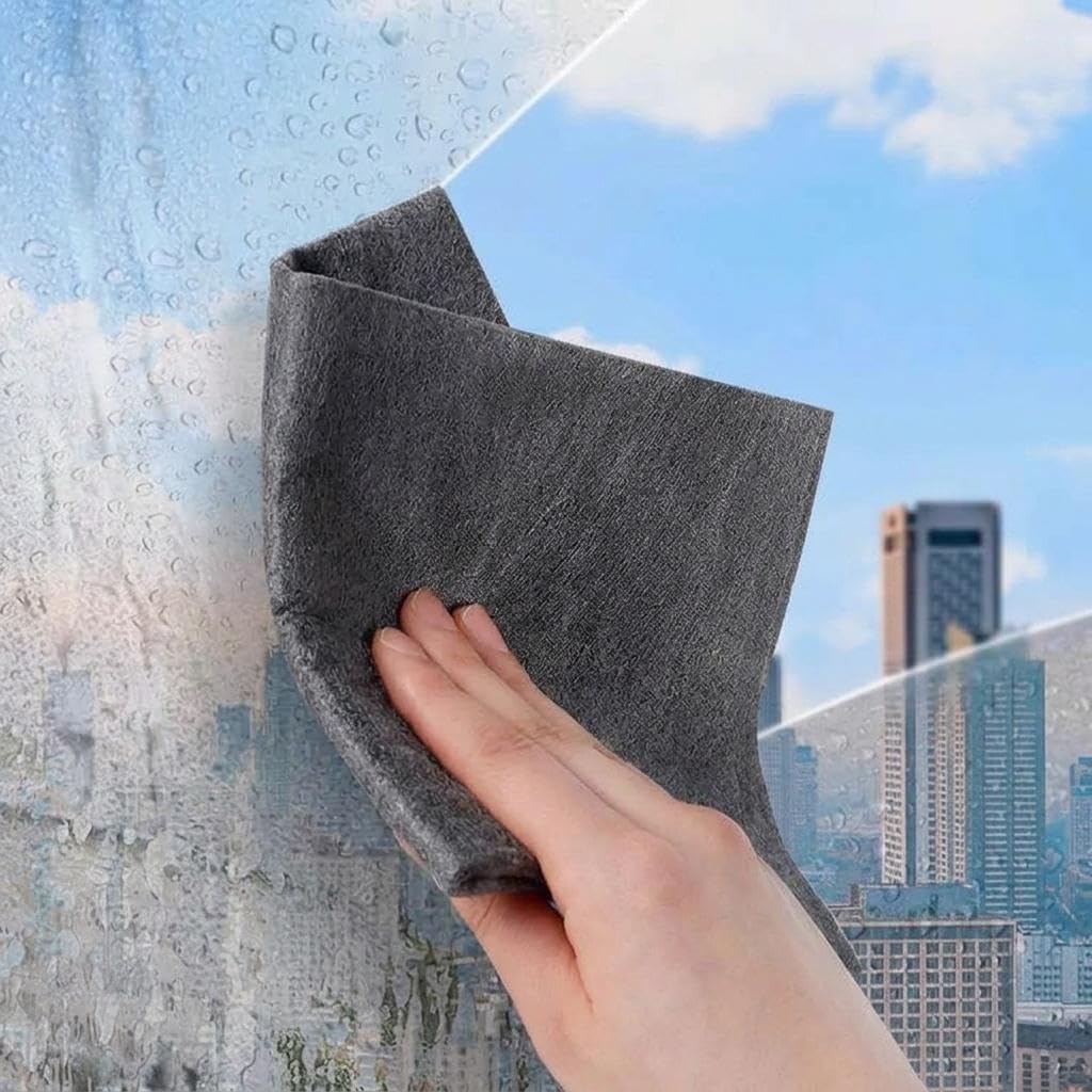 Magic Microfiber Glass Cleaning Cloth, 11.8 × 11.8 in – Reusable Low-Lint Towel for Streak-Reducing Cleaning of Windows, Mirrors, Shower Doors and Car Glass, Gray, 1/3/5-Pack