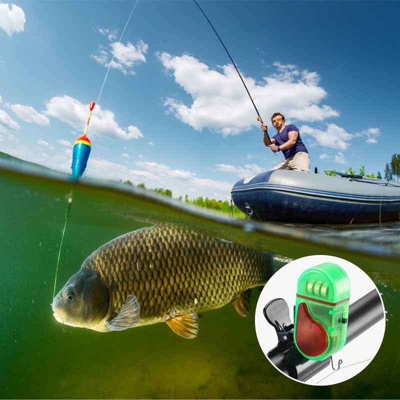 Alarma de mordedura de pesca con luz LED, alarma inteligente para mordeduras de peces, campana de alerta de sonido con luces LED, alarmas de pesca electrónicas mejoradas, alarmas de mordedura para